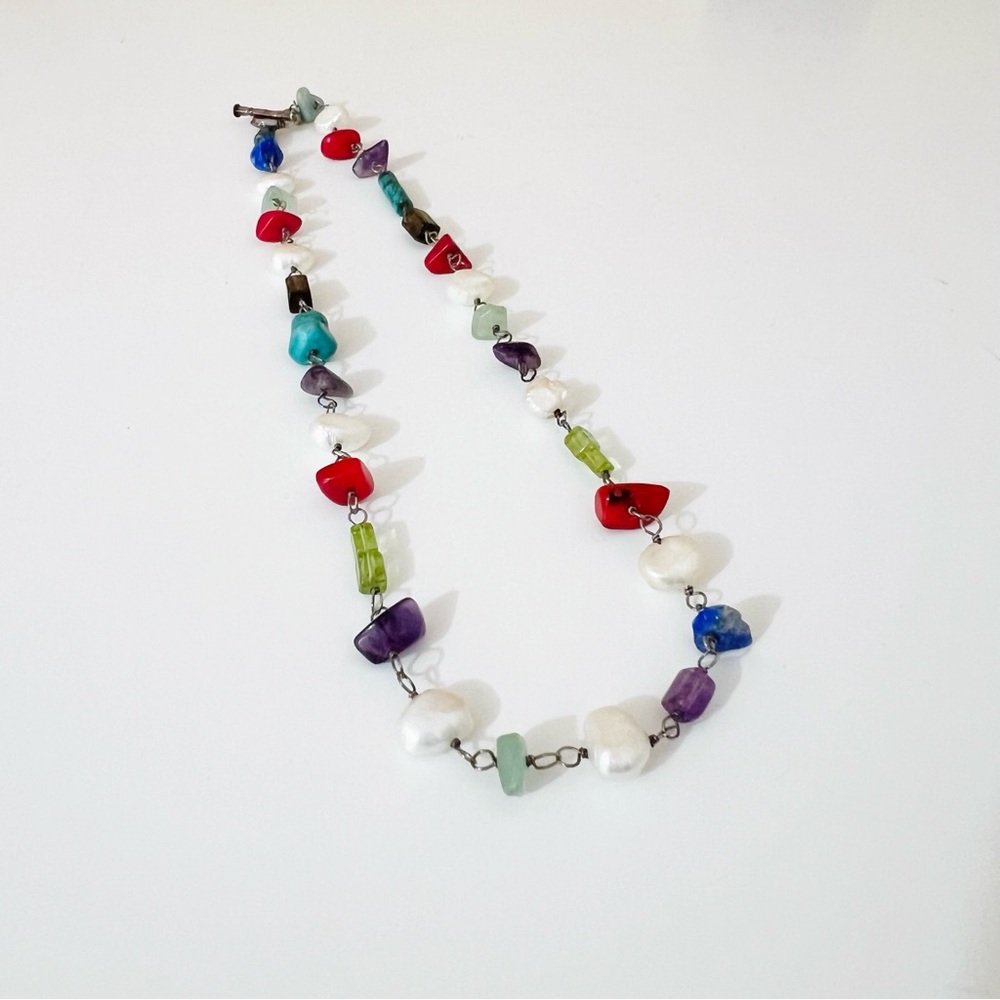 Silpada Sterling Silver Artsy Colorful Multi Gemstone Pearl Toggle Necklace